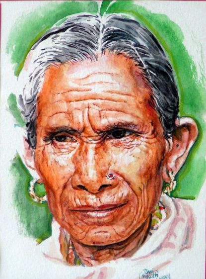 Motiv fra Nepal. Akvarel på papir 